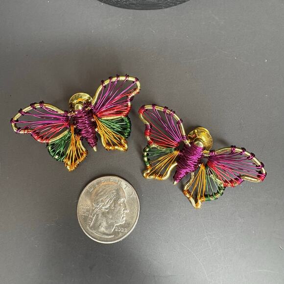 SJ Signed Butterfly Wire Wrapped Scatter Pins Pair Set of Two Butterflies 2" - Picture 4 of 4